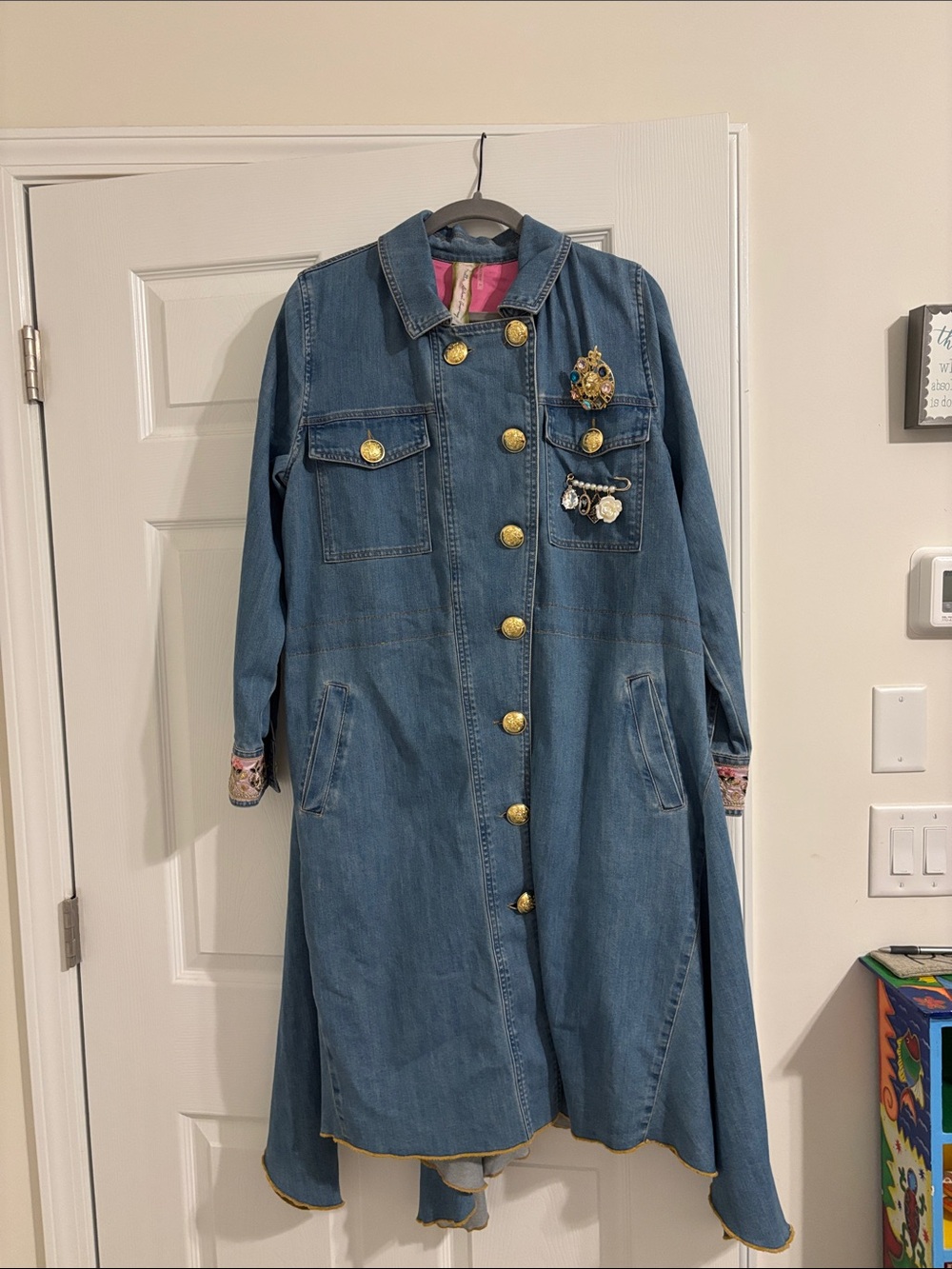 Aratta Blue Denim Long Coat with Gold Buttons
